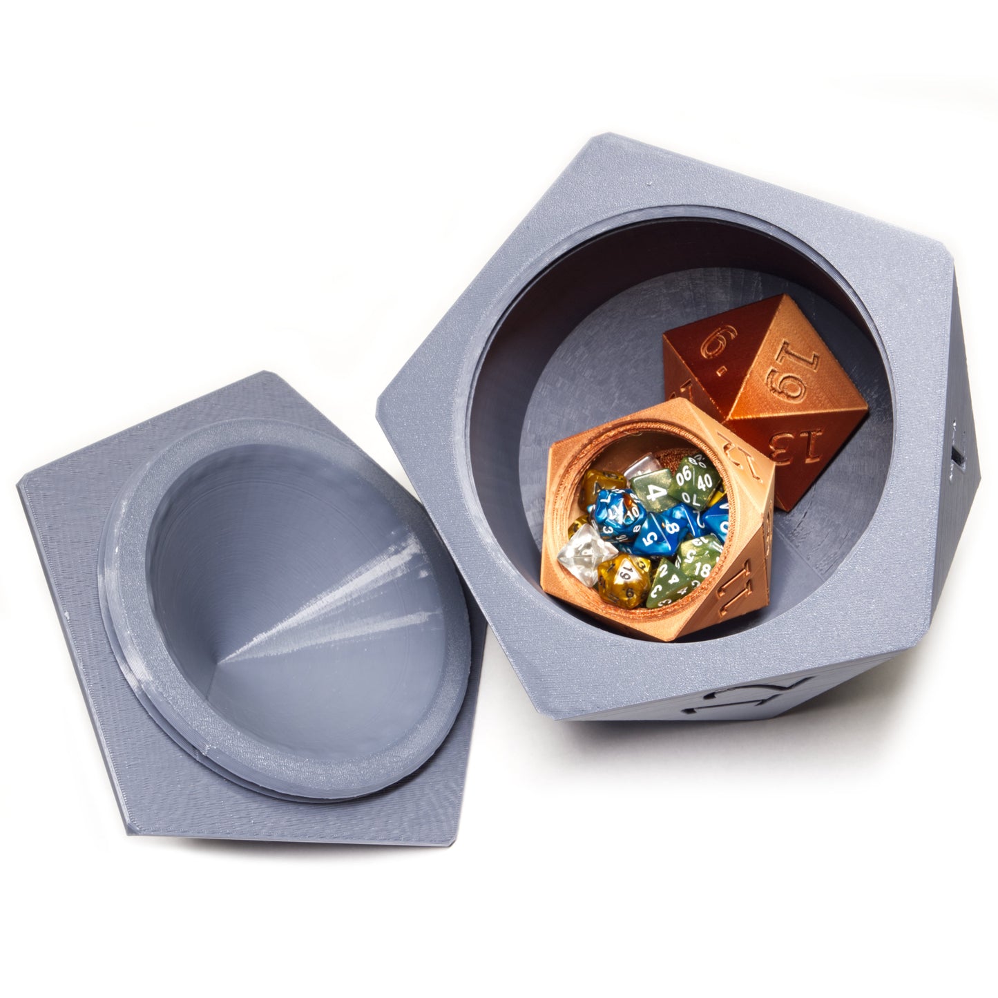 D20 Shaped Dice Container Case with Magnetic Door